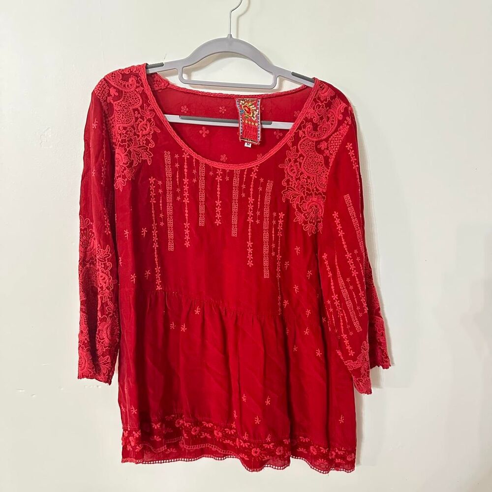 Johnny Was medium embroidred Red Blouse